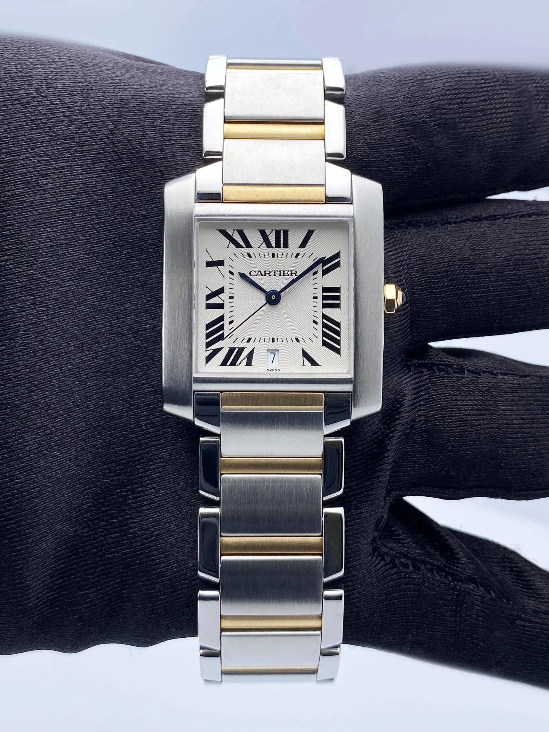 Cartier Tank Francaise Large W51005Q4 Two Tone Mens Watch Box Papers