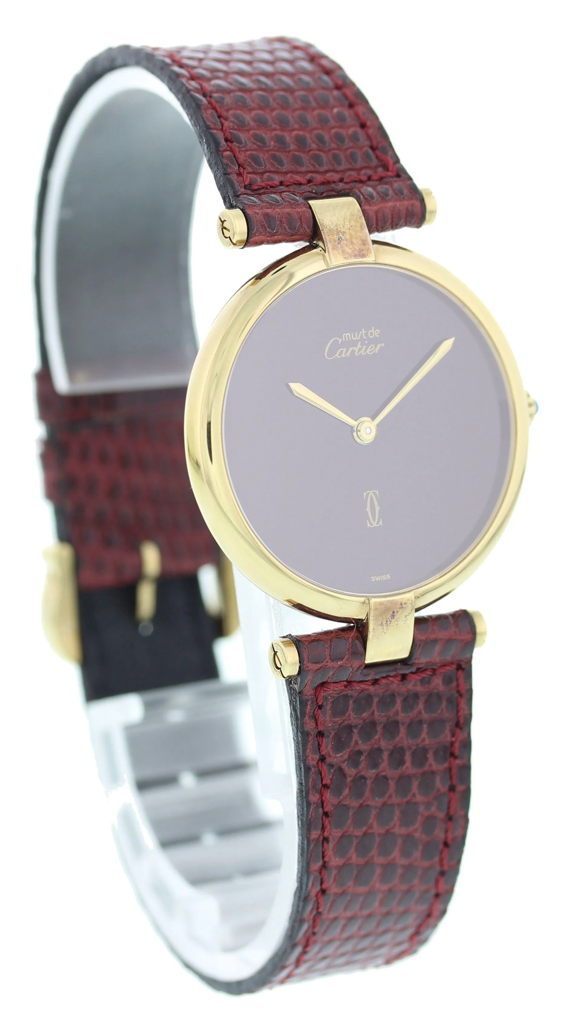 Cartier Vendome Argent Burgundy Dial Vintage