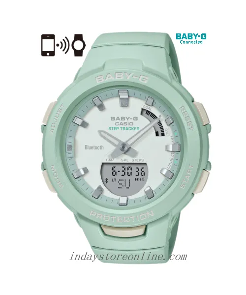Casio Baby-G Women's Watch BSA-B100CS-3A Resin Band Mineral Glass Shock Resistant Mobile Link Bluetooth