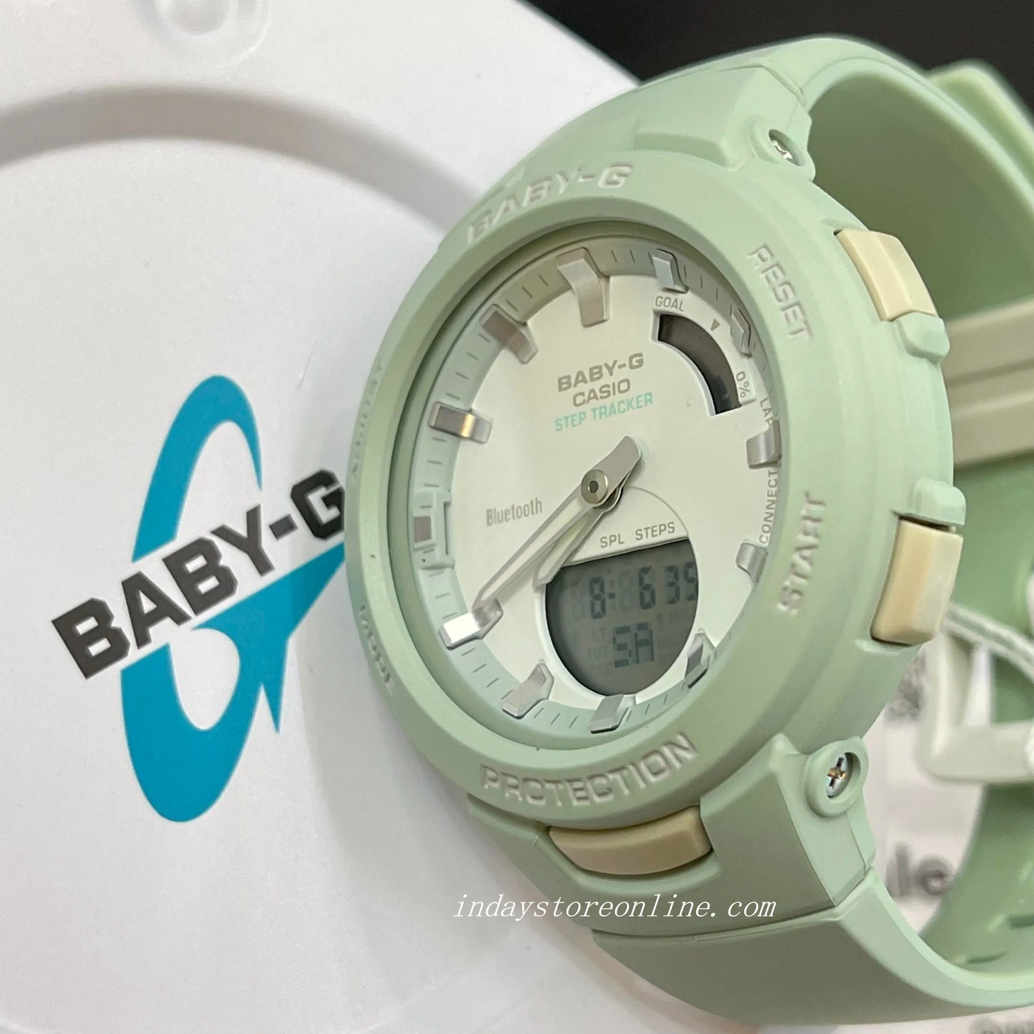 Casio Baby-G Women's Watch BSA-B100CS-3A Resin Band Mineral Glass Shock Resistant Mobile Link Bluetooth