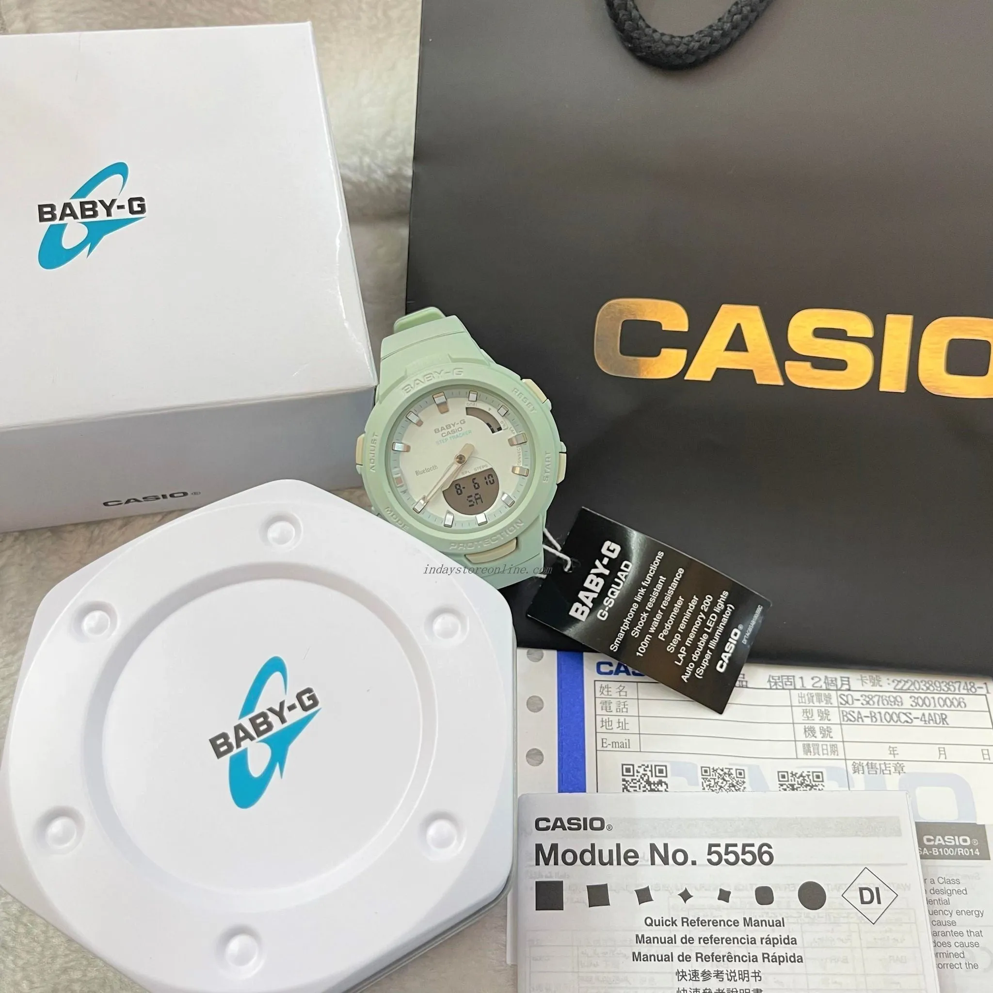 Casio Baby-G Women's Watch BSA-B100CS-3A Resin Band Mineral Glass Shock Resistant Mobile Link Bluetooth