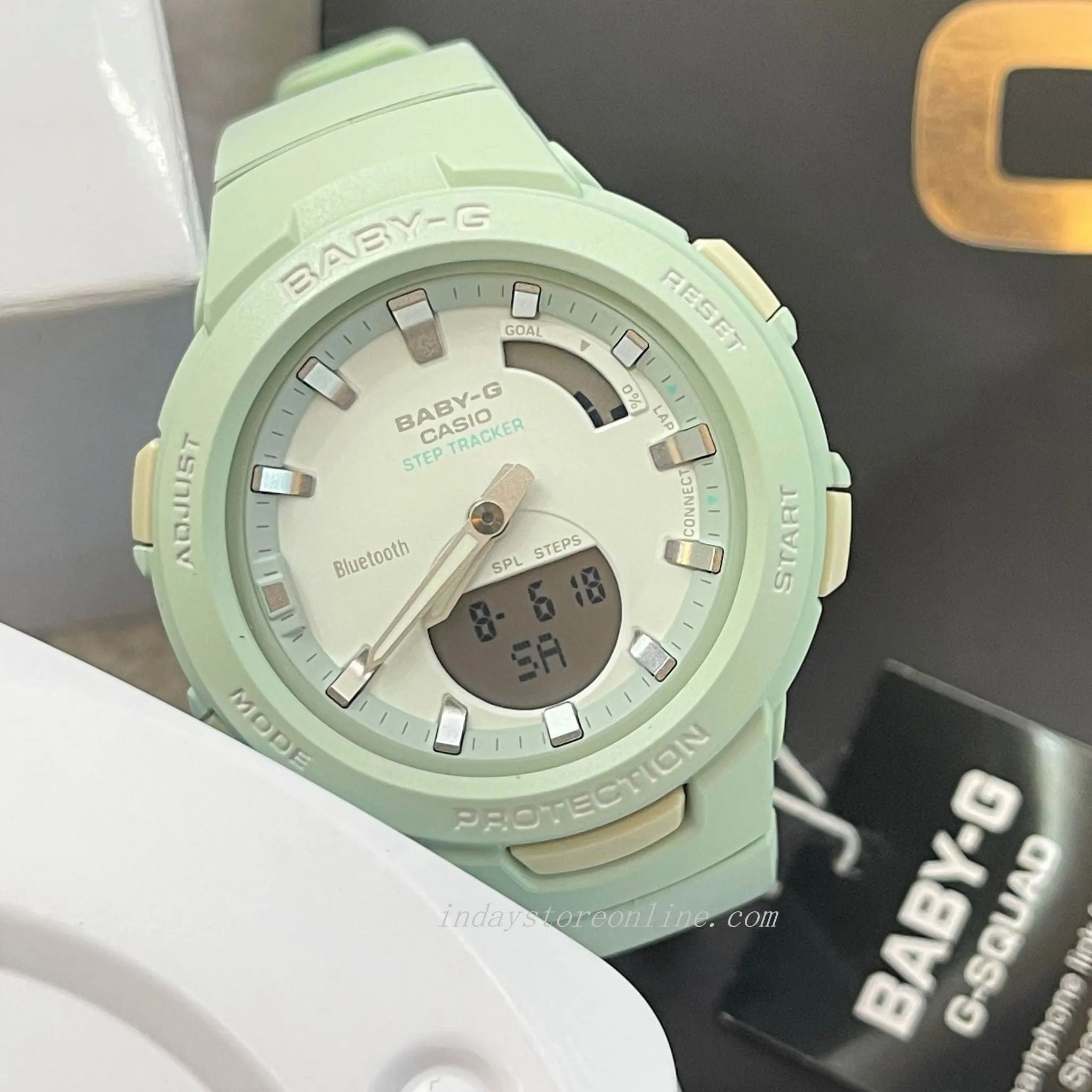 Casio Baby-G Women's Watch BSA-B100CS-3A Resin Band Mineral Glass Shock Resistant Mobile Link Bluetooth