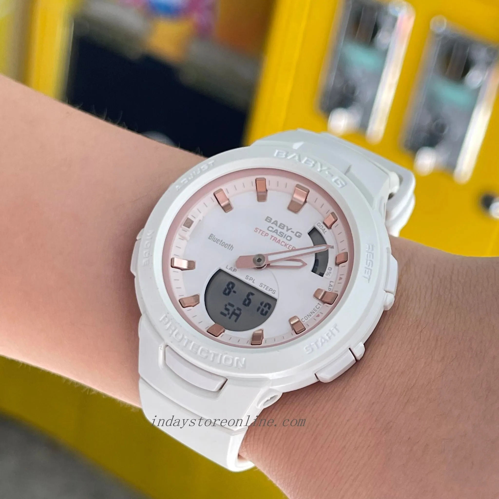 Casio Baby-G Women's Watch BSA-B100CS-7A Resin Band Mineral Glass Shock Resistant Mobile Link Bluetooth