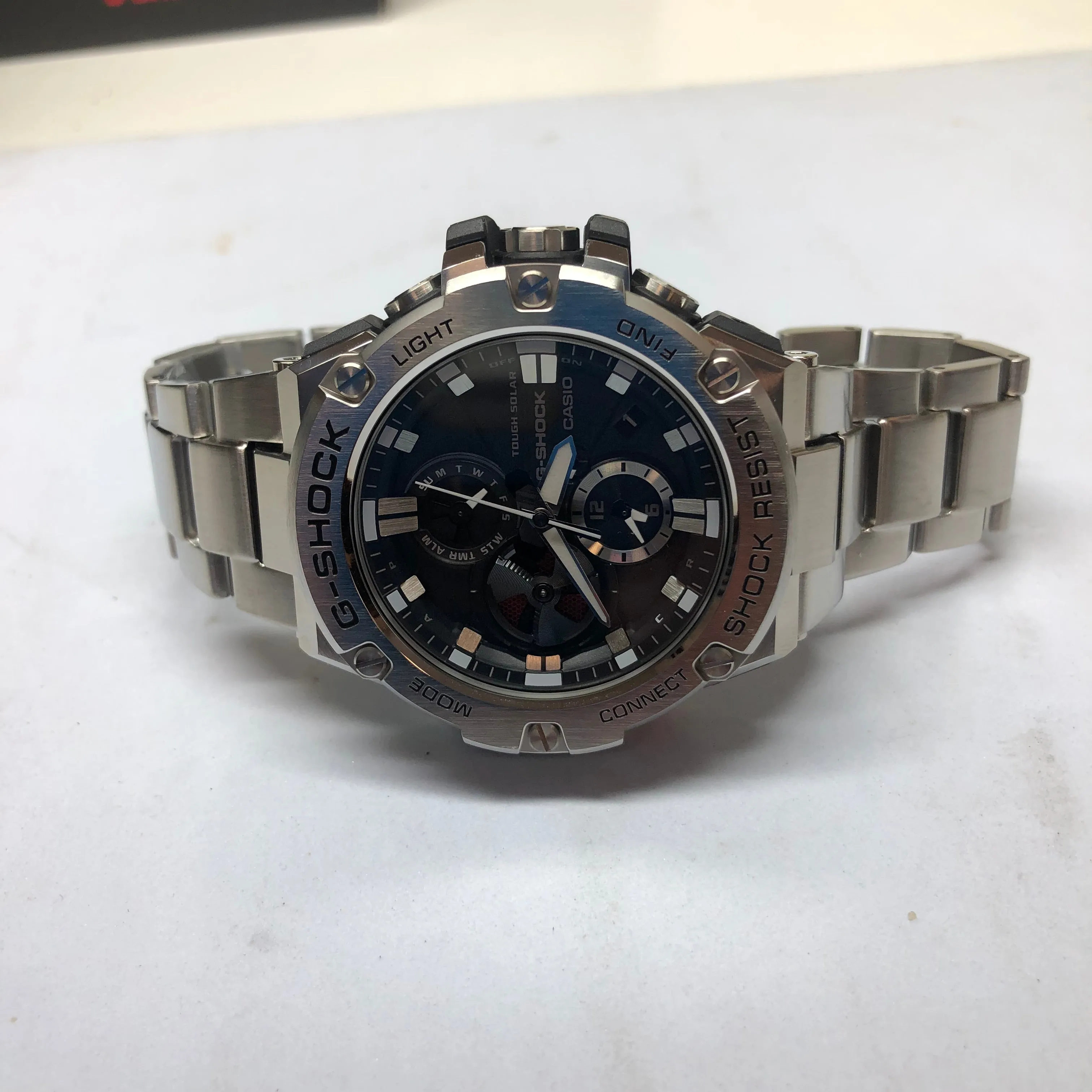 Casio G-Shock G-Steel All Stainless Steel Bluetooth Chronograph Mens Watch GSTB100D-1A