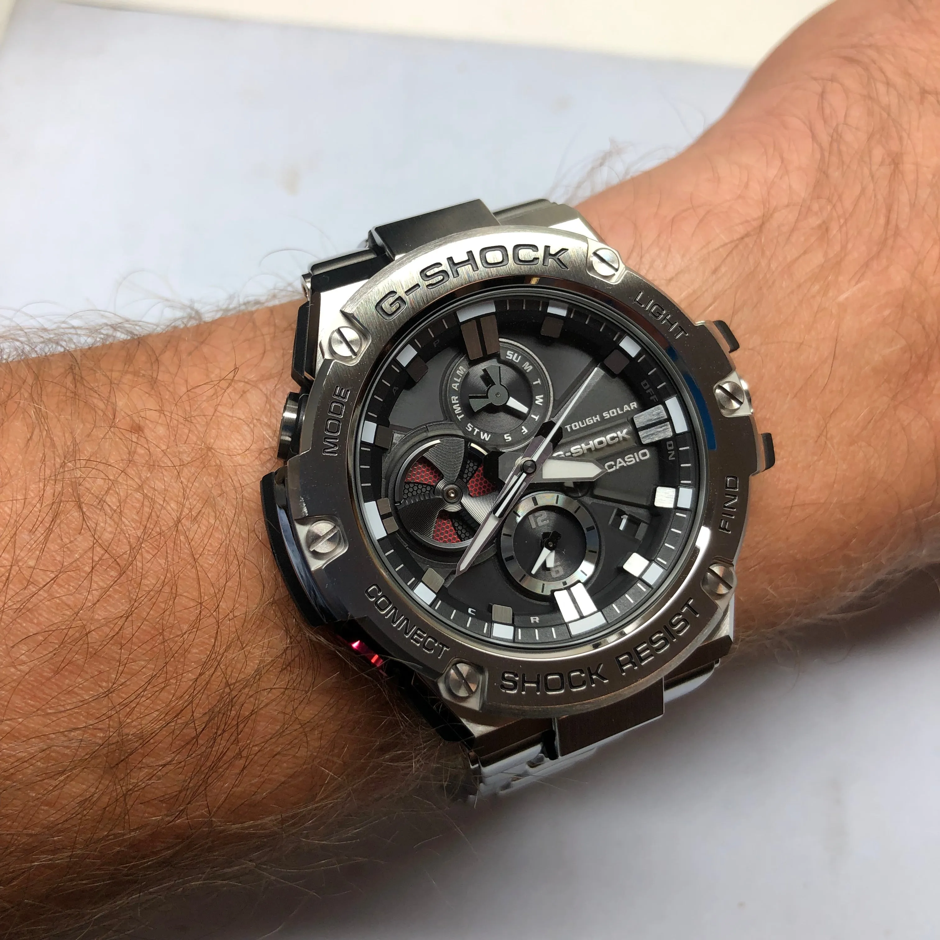 Casio G-Shock G-Steel All Stainless Steel Bluetooth Chronograph Mens Watch GSTB100D-1A