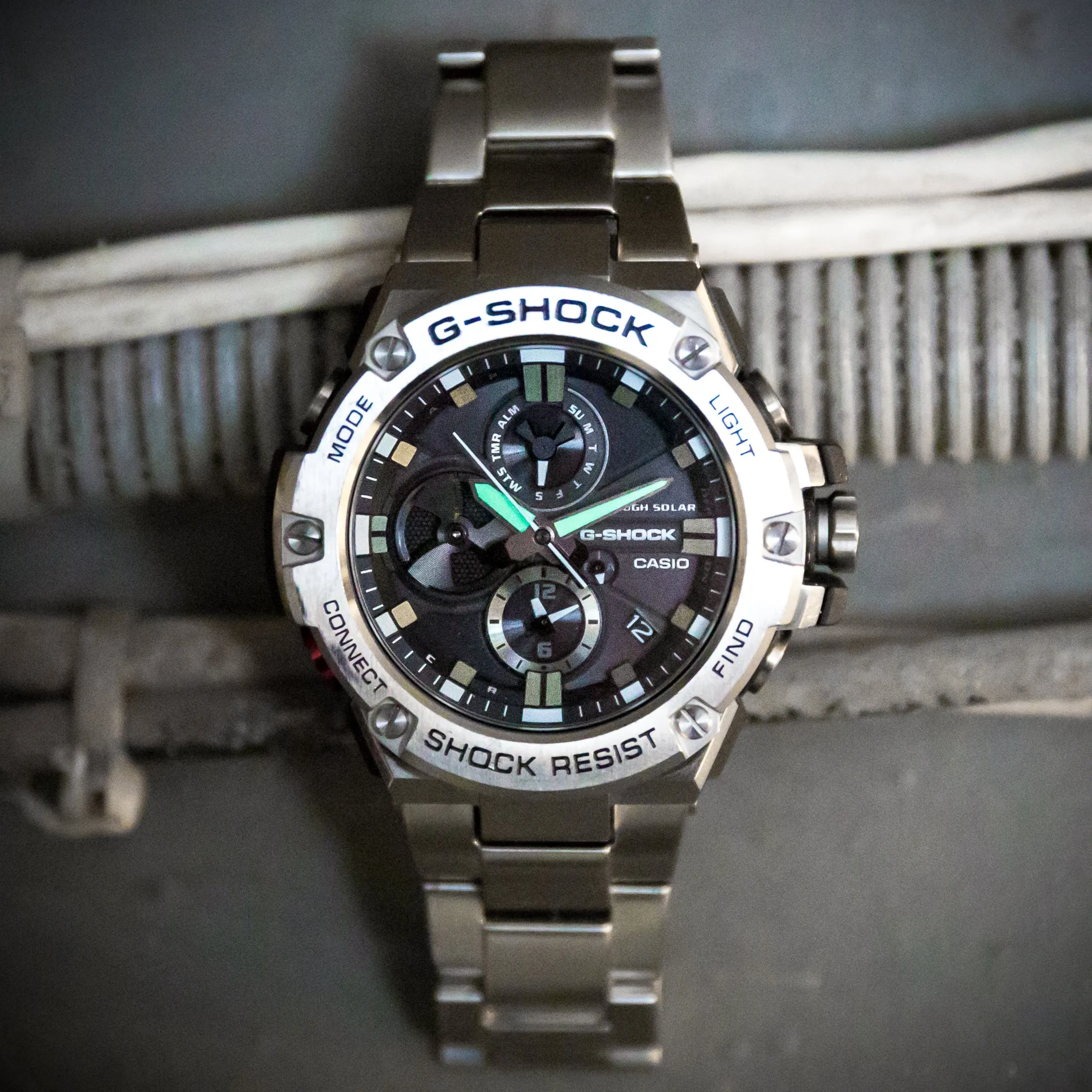 Casio G-Shock G-Steel All Stainless Steel Bluetooth Chronograph Mens Watch GSTB100D-1A