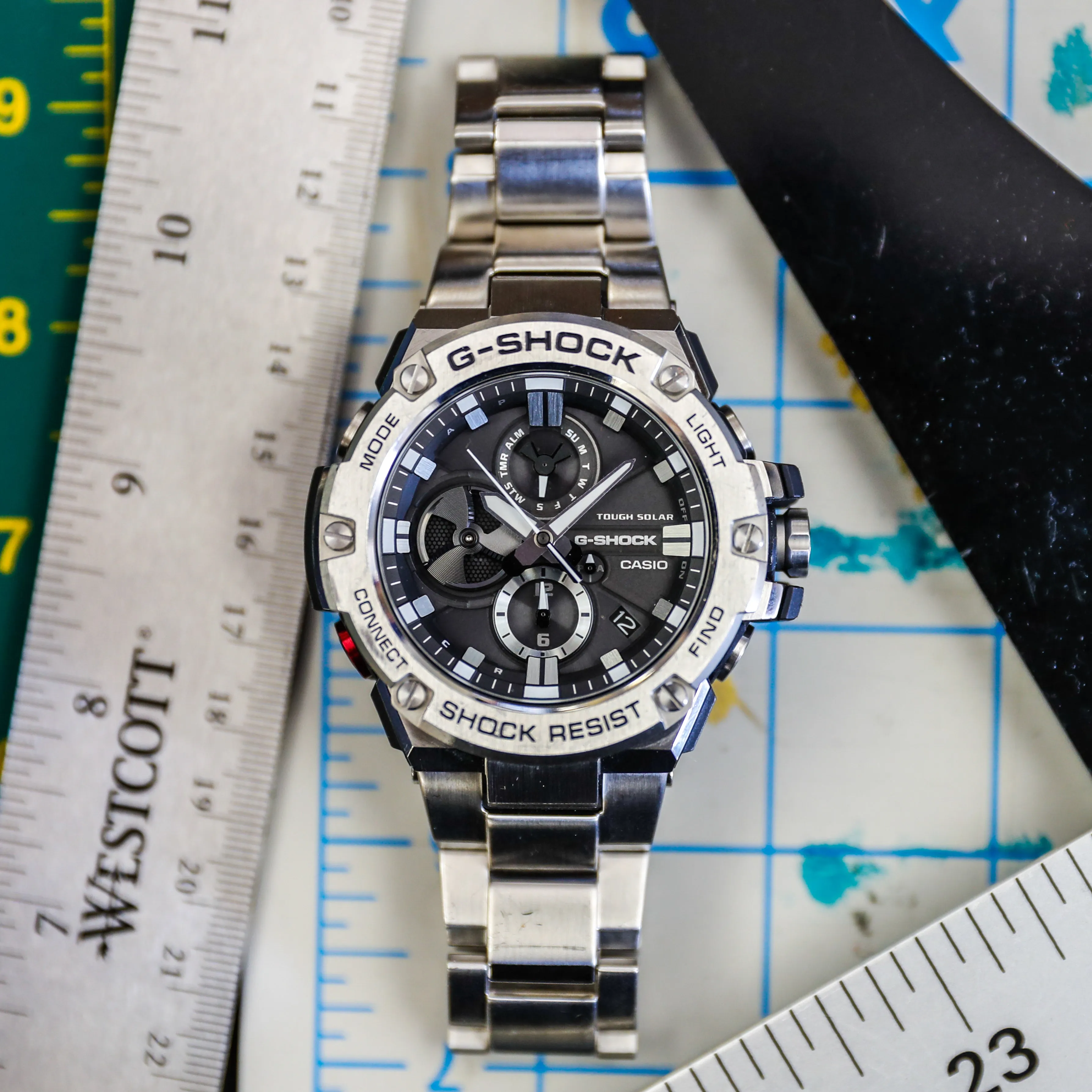 Casio G-Shock G-Steel All Stainless Steel Bluetooth Chronograph Mens Watch GSTB100D-1A