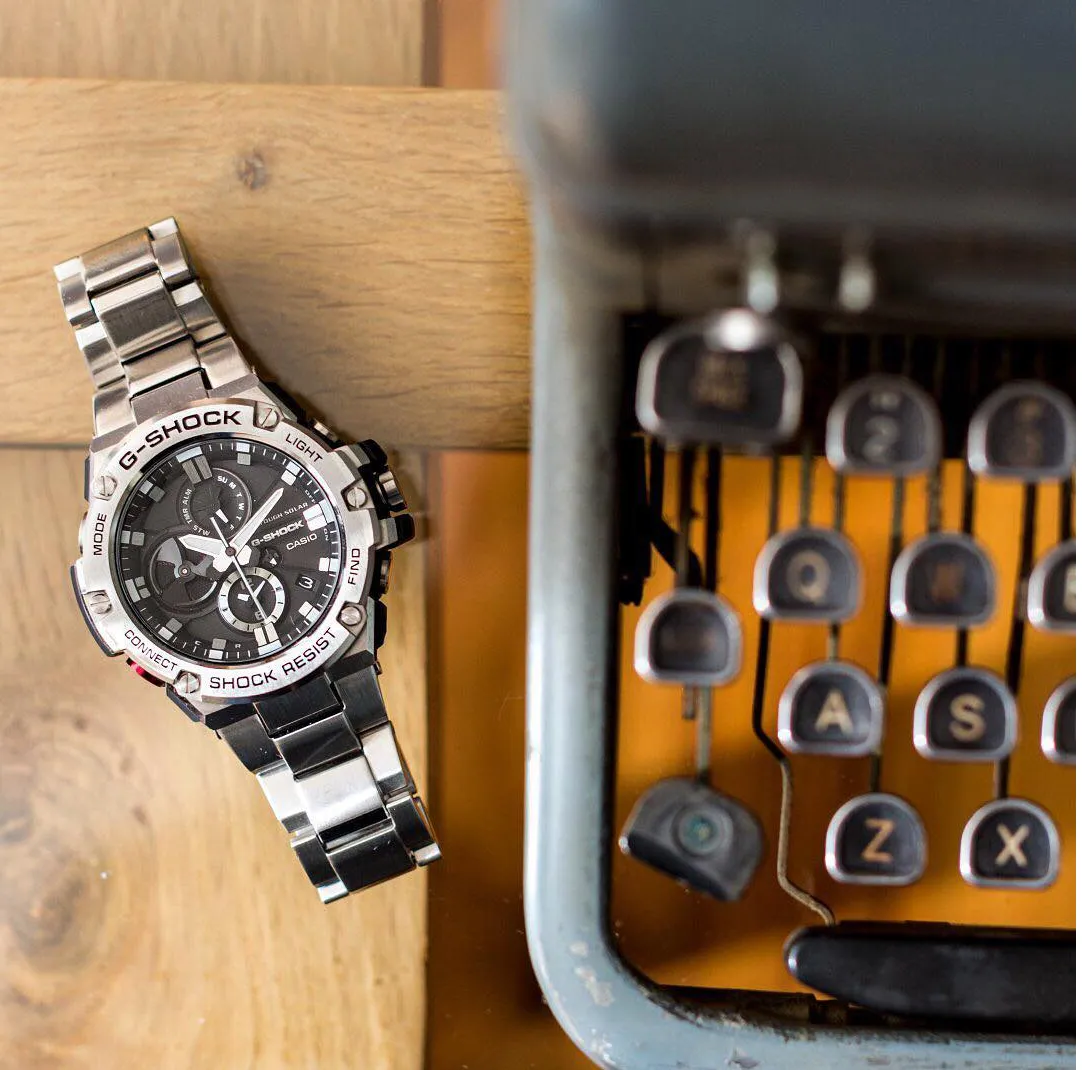 Casio G-Shock G-Steel All Stainless Steel Bluetooth Chronograph Mens Watch GSTB100D-1A