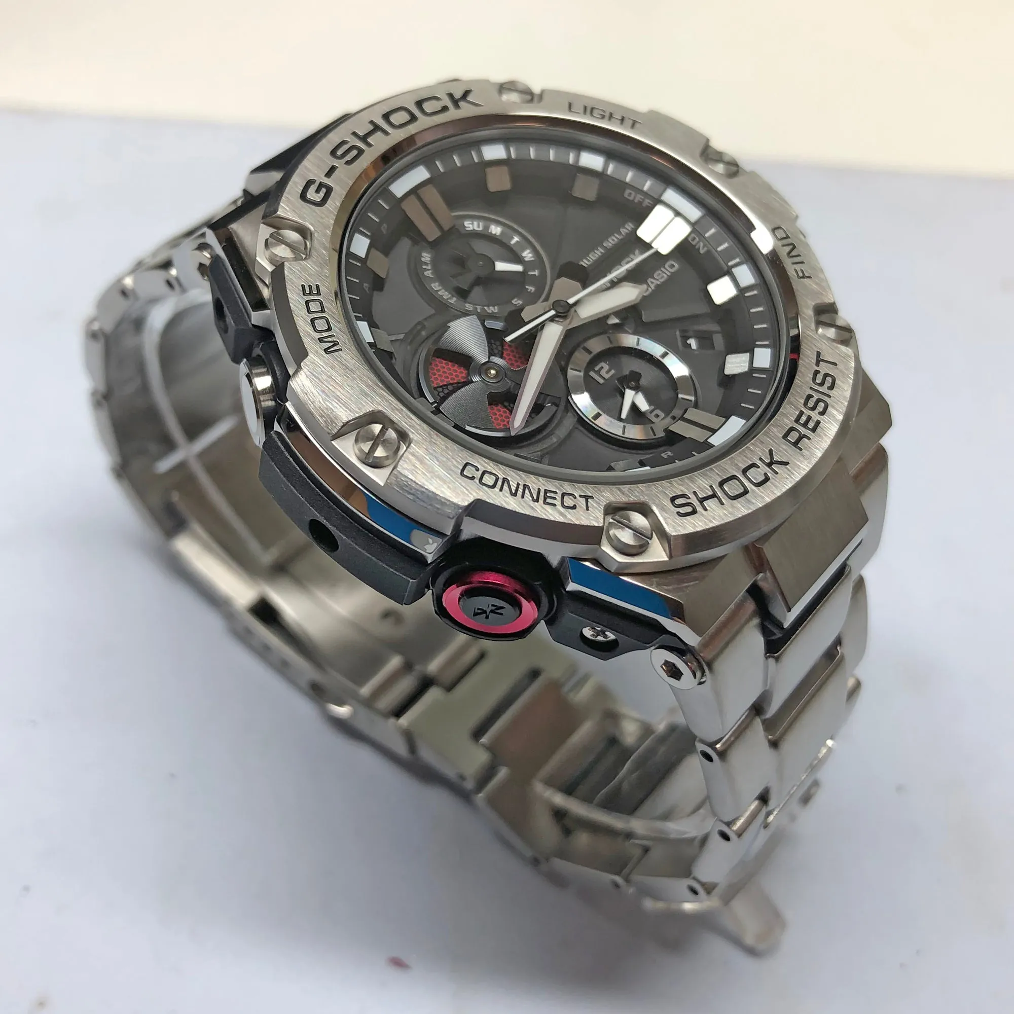 Casio G-Shock G-Steel All Stainless Steel Bluetooth Chronograph Mens Watch GSTB100D-1A
