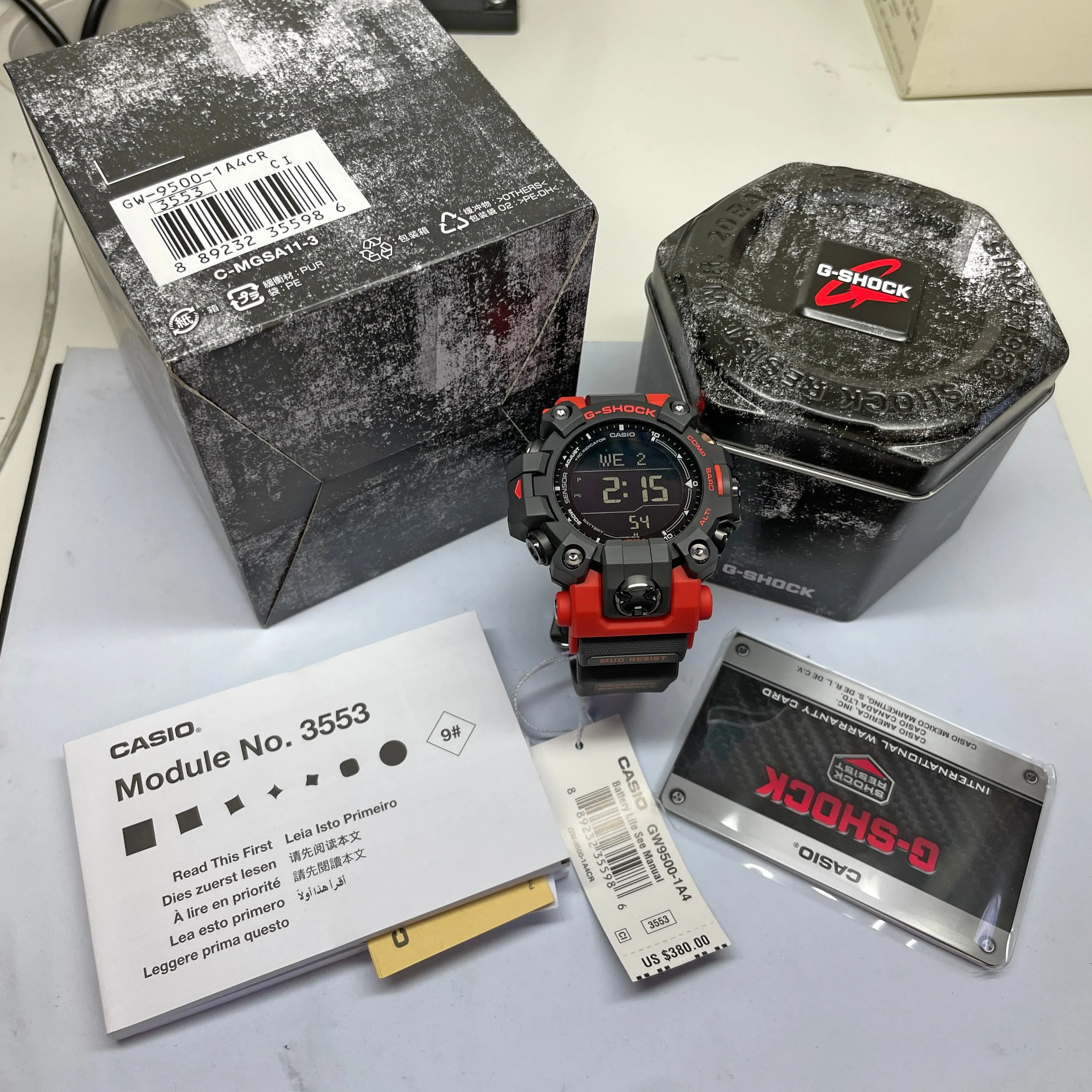 CASIO G-Shock GW9500-1A4 Mudman Triple Sensor Solar Red Orange Watch