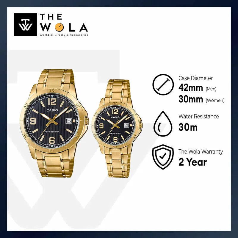 Casio MTP/LTP-V004G-1B Couple Analog Watch Gold Stainless Steel Strap