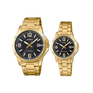 Casio MTP/LTP-V004G-1B Couple Analog Watch Gold Stainless Steel Strap