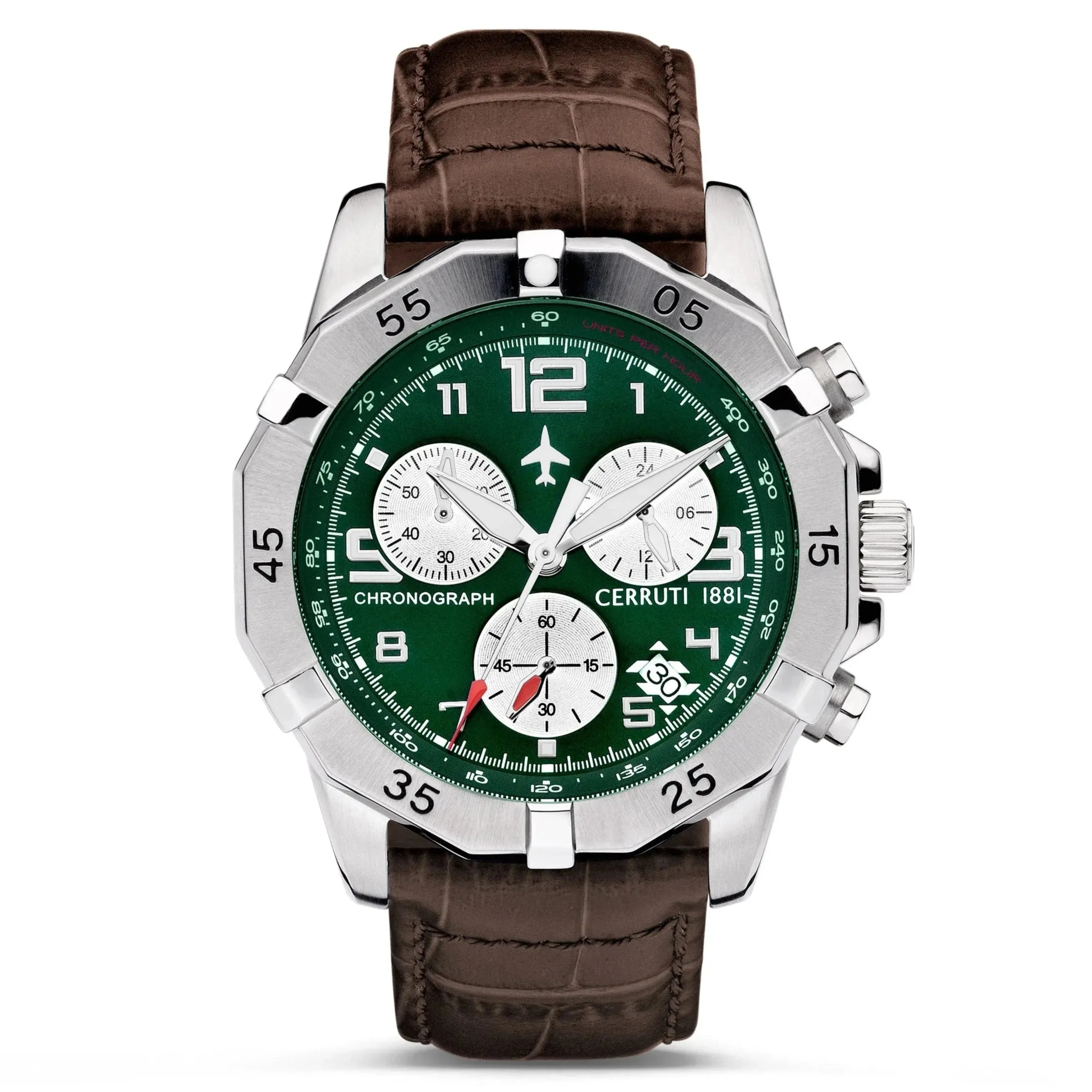 Cerruti 1881 Manciano Gents Green Dial Brown Leather Strap Watch