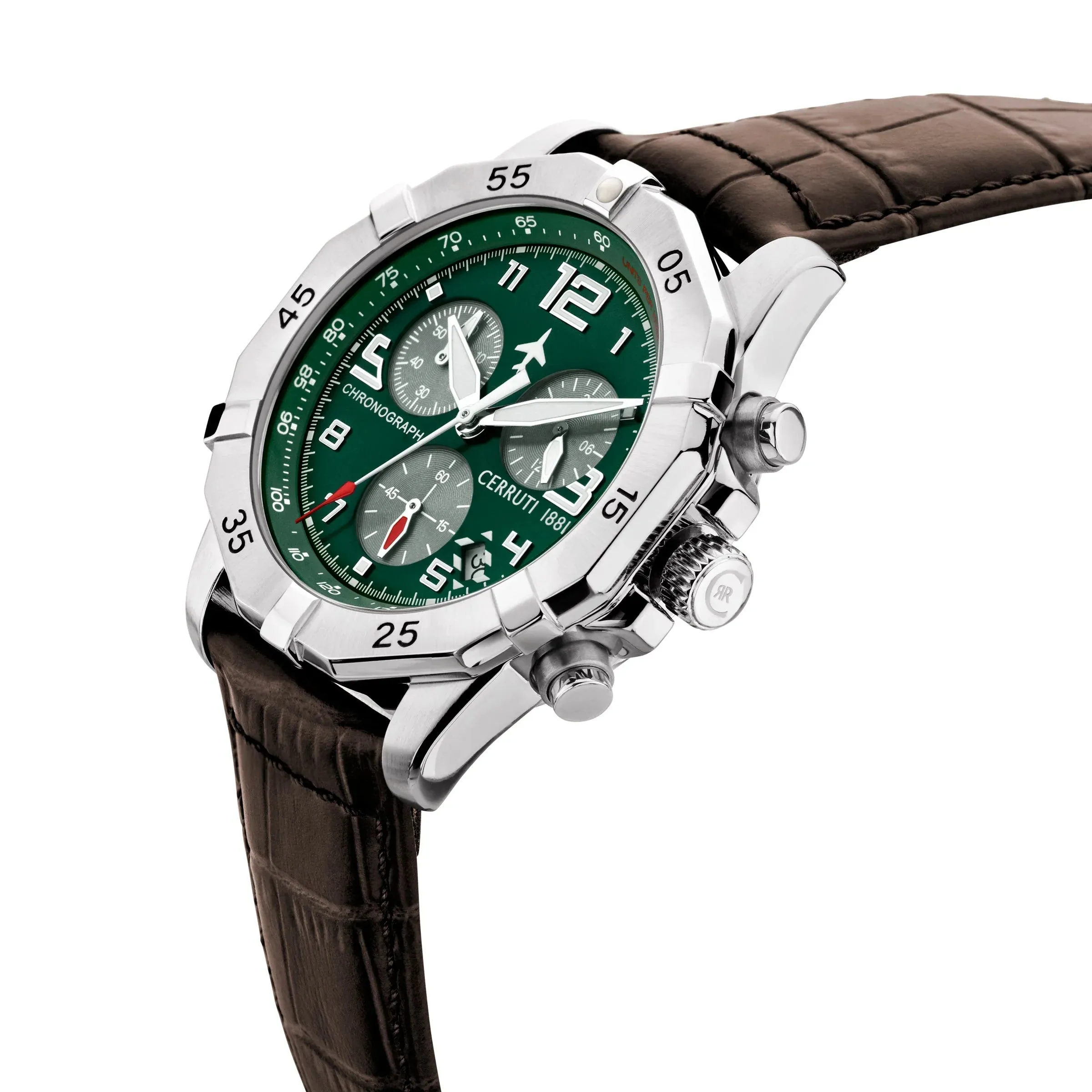 Cerruti 1881 Manciano Gents Green Dial Brown Leather Strap Watch
