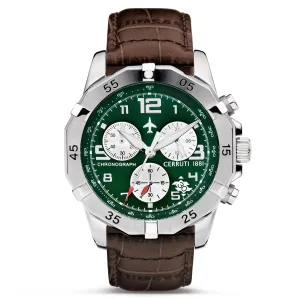 Cerruti 1881 Manciano Gents Green Dial Brown Leather Strap Watch
