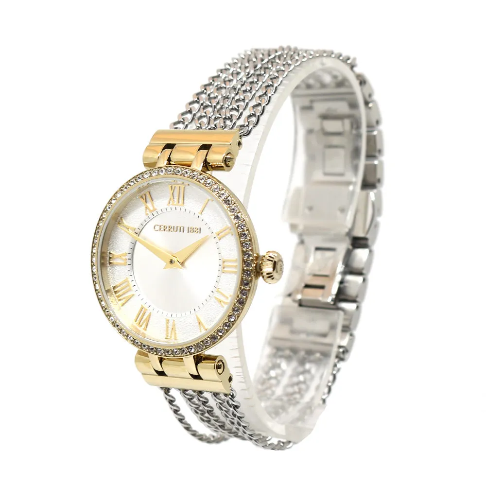 Cerruti Ladies Watch With Silver Dial And Silver Plated Metal Bracelet