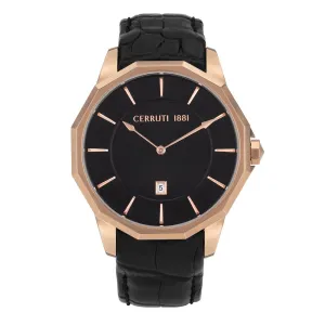 Cerruti Men's Rose Gold Plated Case WithÂ Black Dial & Black Leather Strap