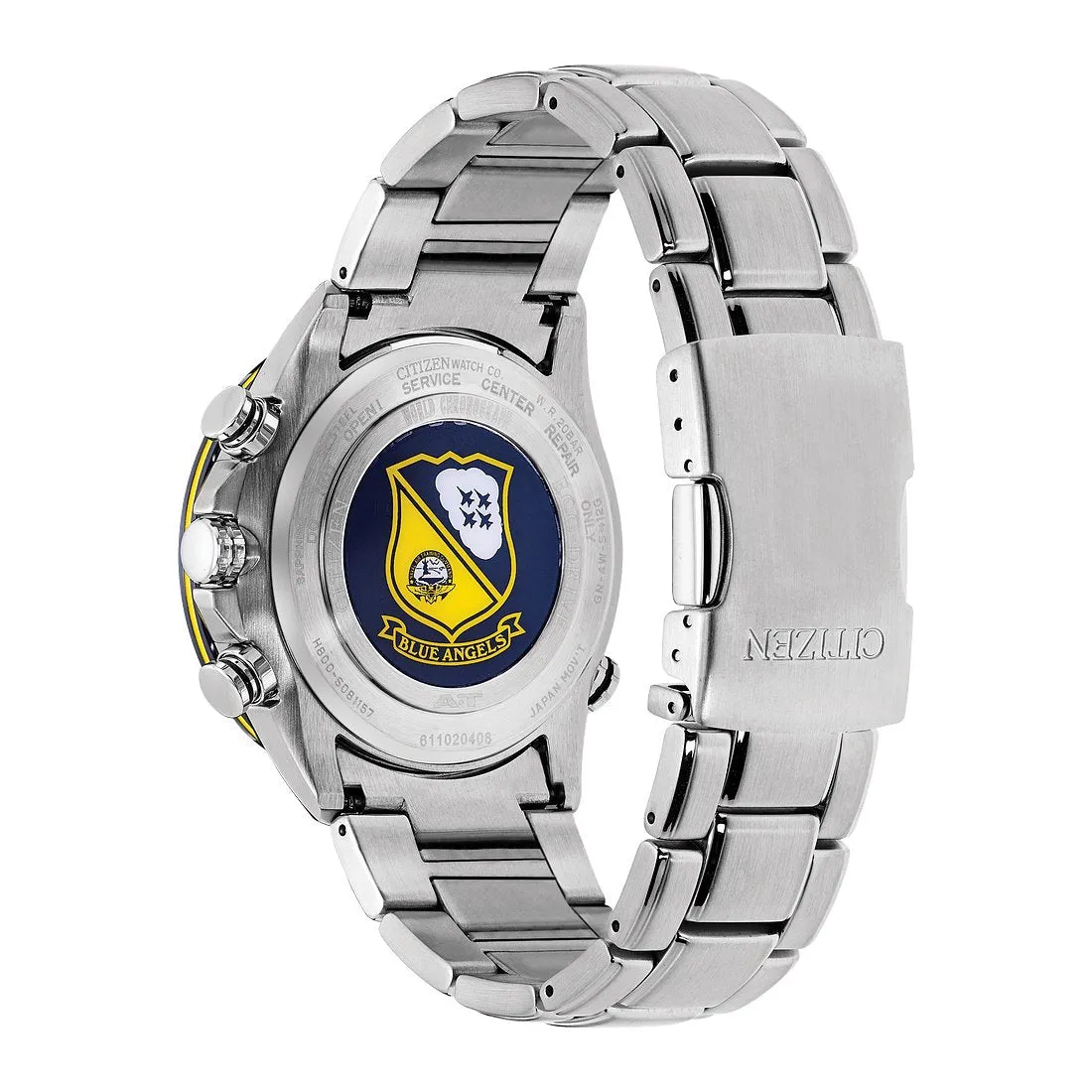 Citizen Blue Angels World Chronograph A-T Mens Eco Drive Silver Tone Blue Dial Watch