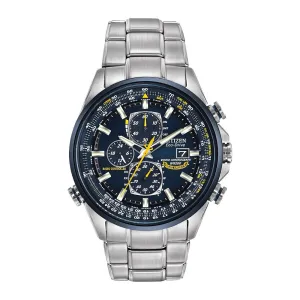 Citizen Blue Angels World Chronograph A-T Mens Eco Drive Silver Tone Blue Dial Watch