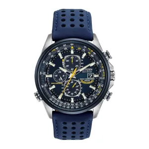 Citizen Blue Angels World Chronograph A-T Mens Eco Drive Two Tone Blue Leather Strap Watch