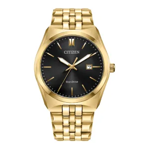 Citizen Corso Mens Eco Drive Gold Tone Black Dial Watch