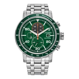Citizen Mens Eco Drive Stainless Steel Chronograph Green Dial Watch