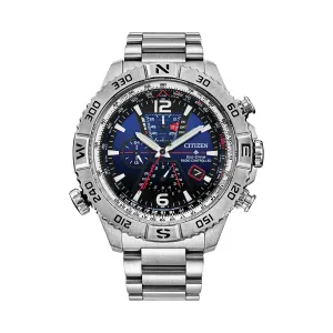 Citizen Promaster Navihawk A-T Mens Eco Drive Silver Tone Blue Dial Watch