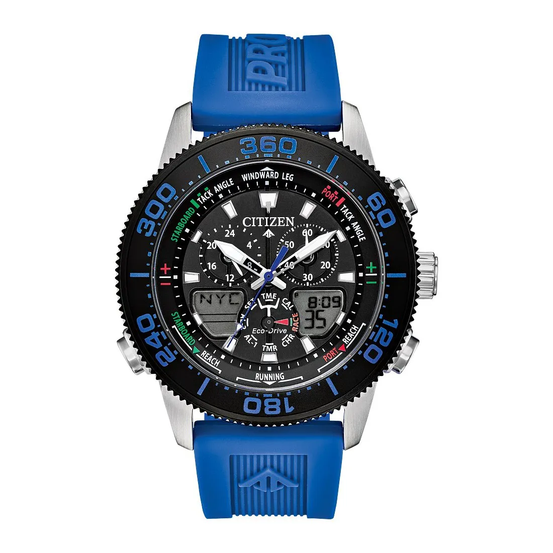 Citizen Promaster Sailhawk Mens Eco Drive Chronograph Stainless Steel Blue Strap Watch