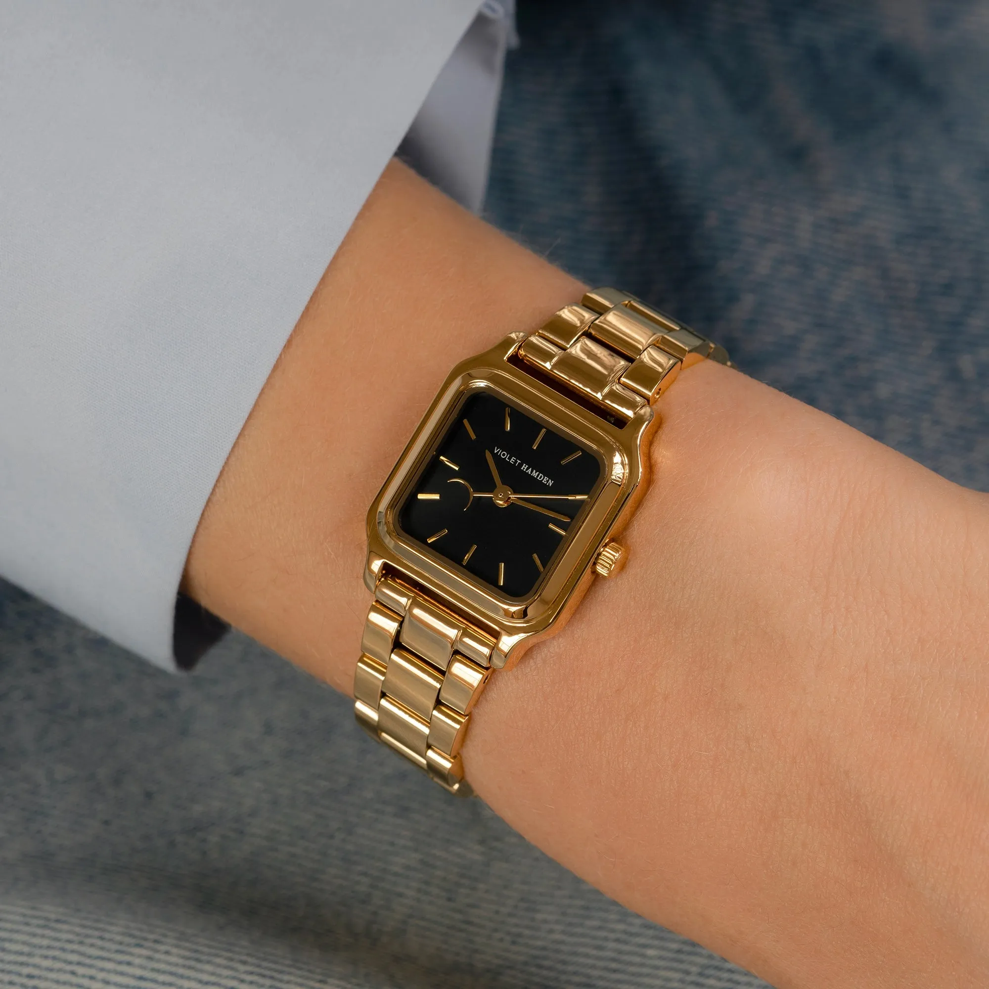 Dawn Base square ladies watch gold coloured and black