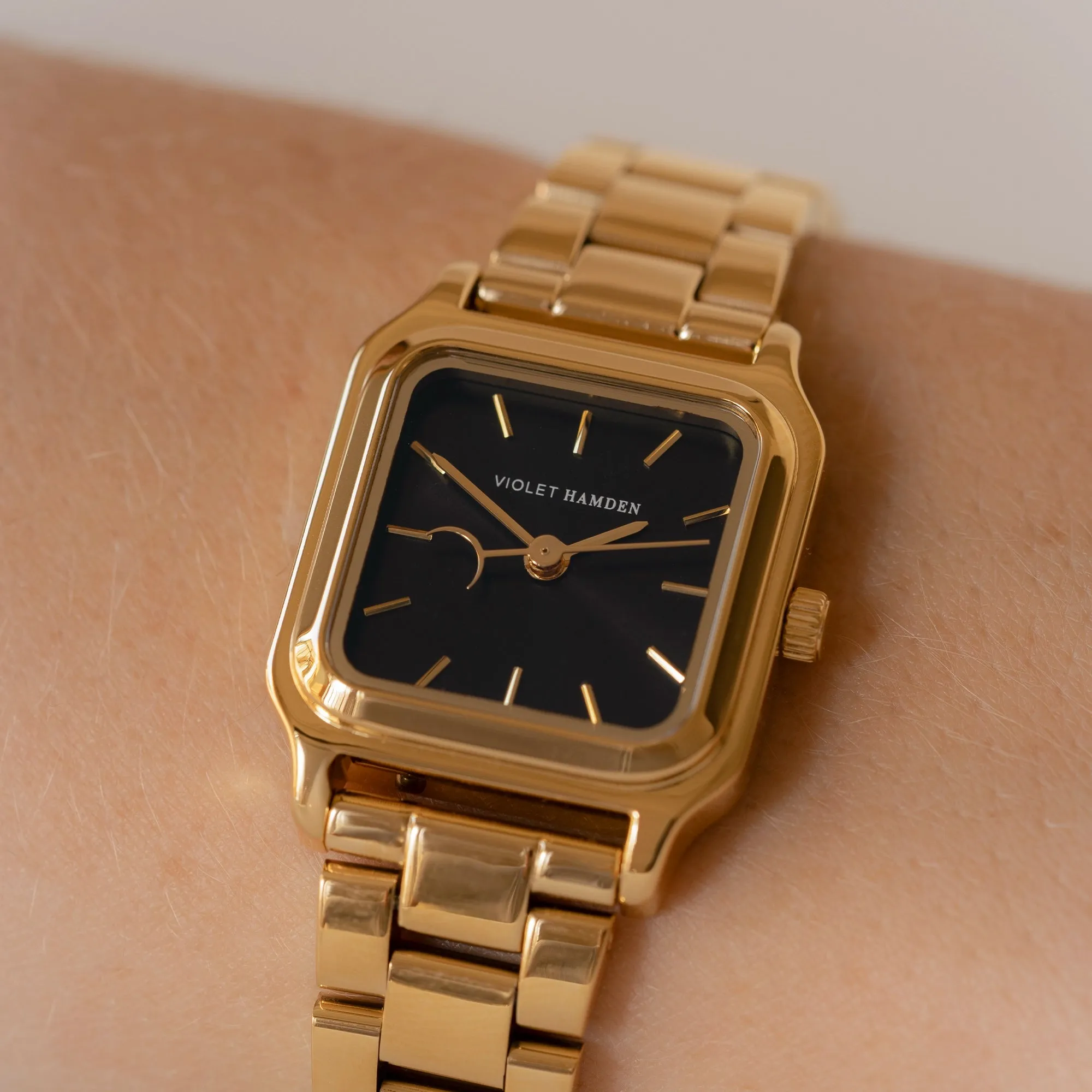 Dawn Base square ladies watch gold coloured and black