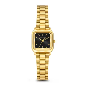 Dawn Base square ladies watch gold coloured and black