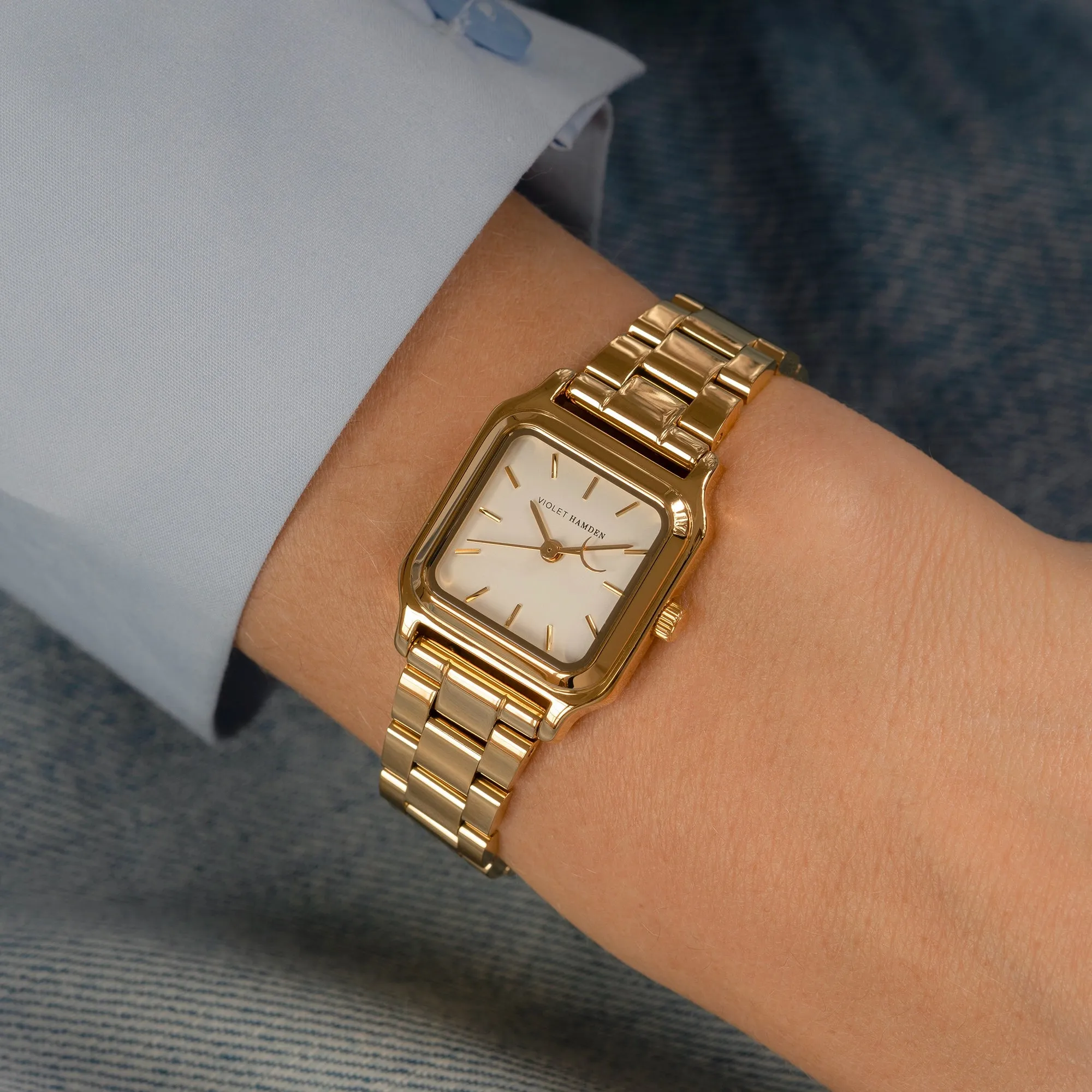 Dawn Base square ladies watch gold coloured and white
