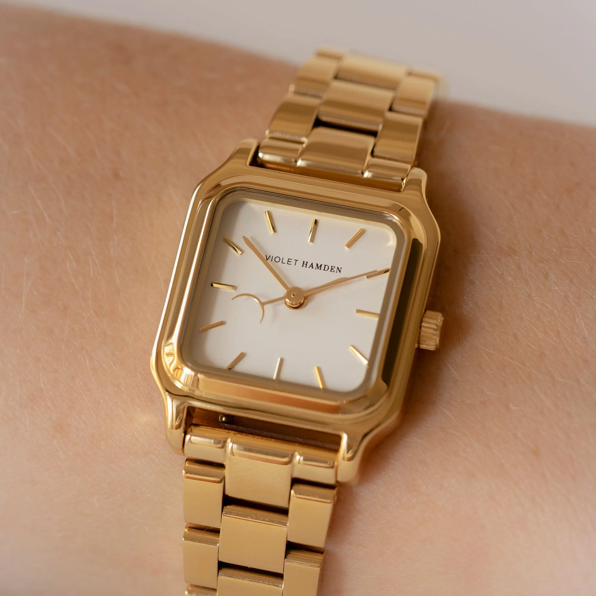 Dawn Base square ladies watch gold coloured and white