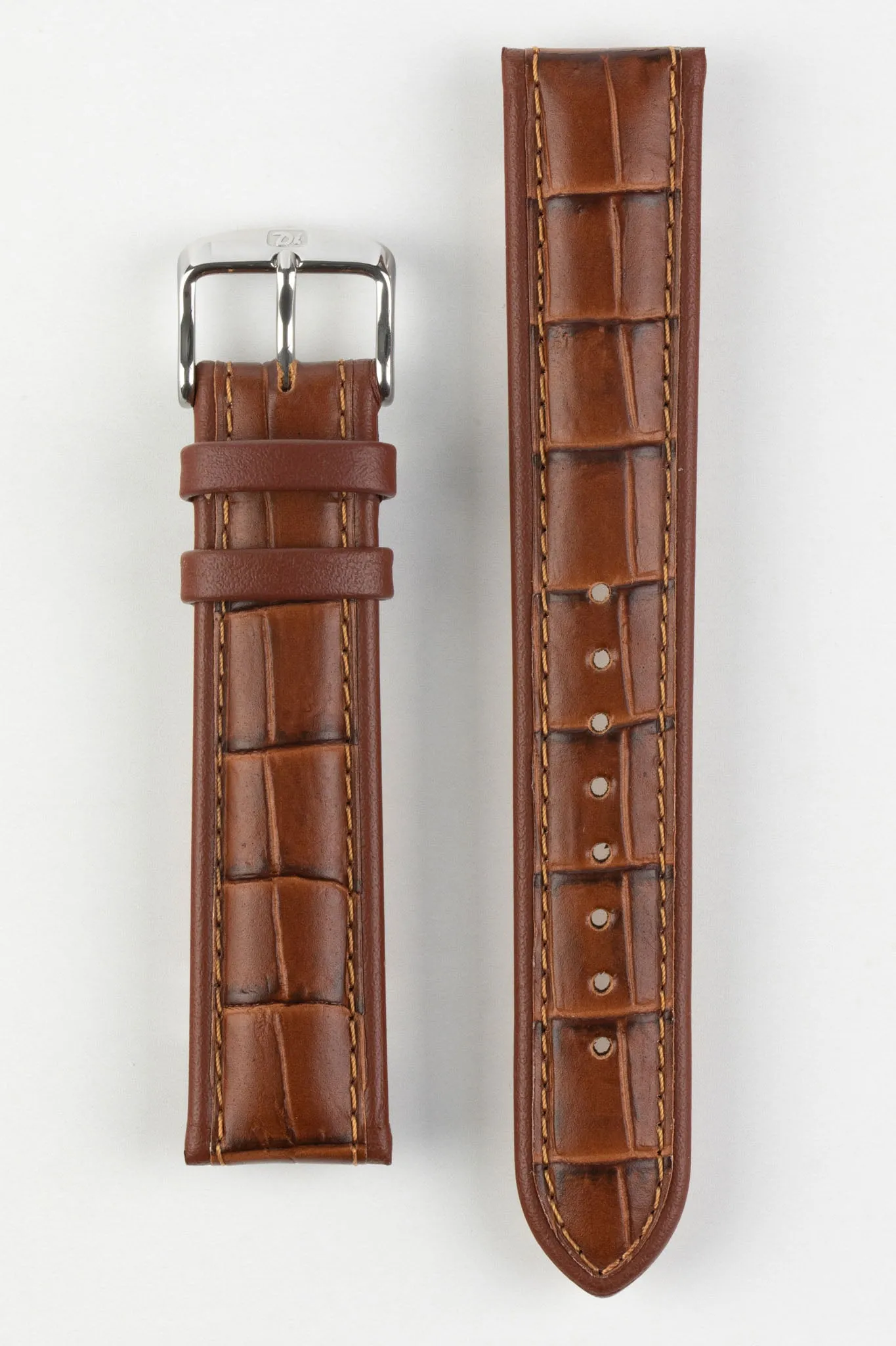 Di-Modell IMPERATOR Waterproof Alligator-Embossed Calfskin Watch Strap in GOLD BROWN