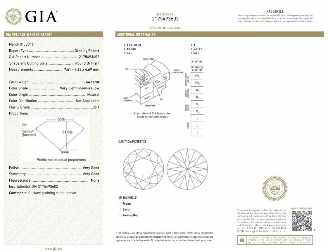 Diamond 1.64 Carat G Color SI1 Clarity GIA Certified Natural Loose Round Cut