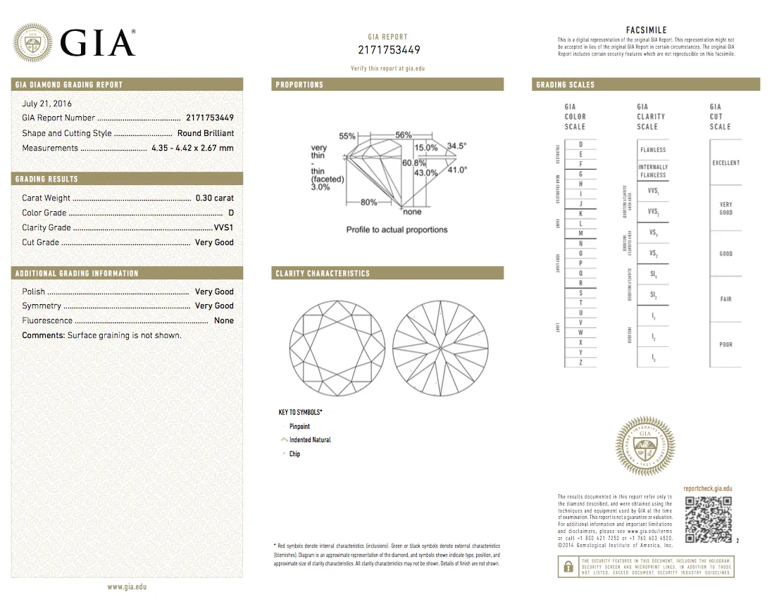 Diamond Natural Round Brilliant Cut Loose 0.30 Ct D VVS1 GIA Certified 4.35mm