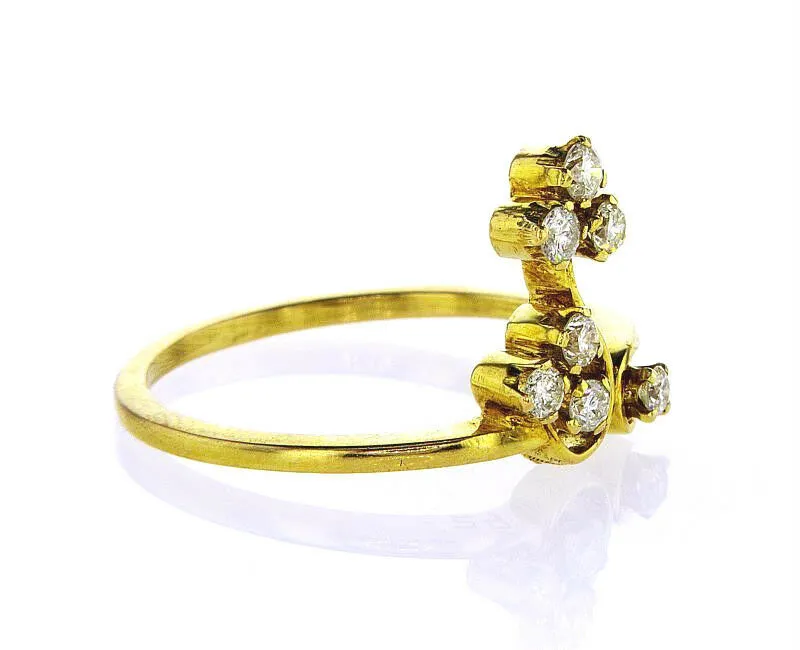 Diamond Ring 18K Yellow Gold 0.29 CT H / VS2  Natural Round Cut Dainty Flower