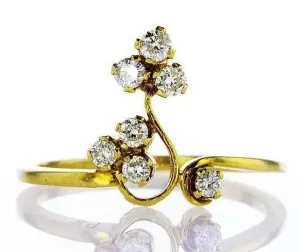 Diamond Ring 18K Yellow Gold 0.29 CT H / VS2  Natural Round Cut Dainty Flower