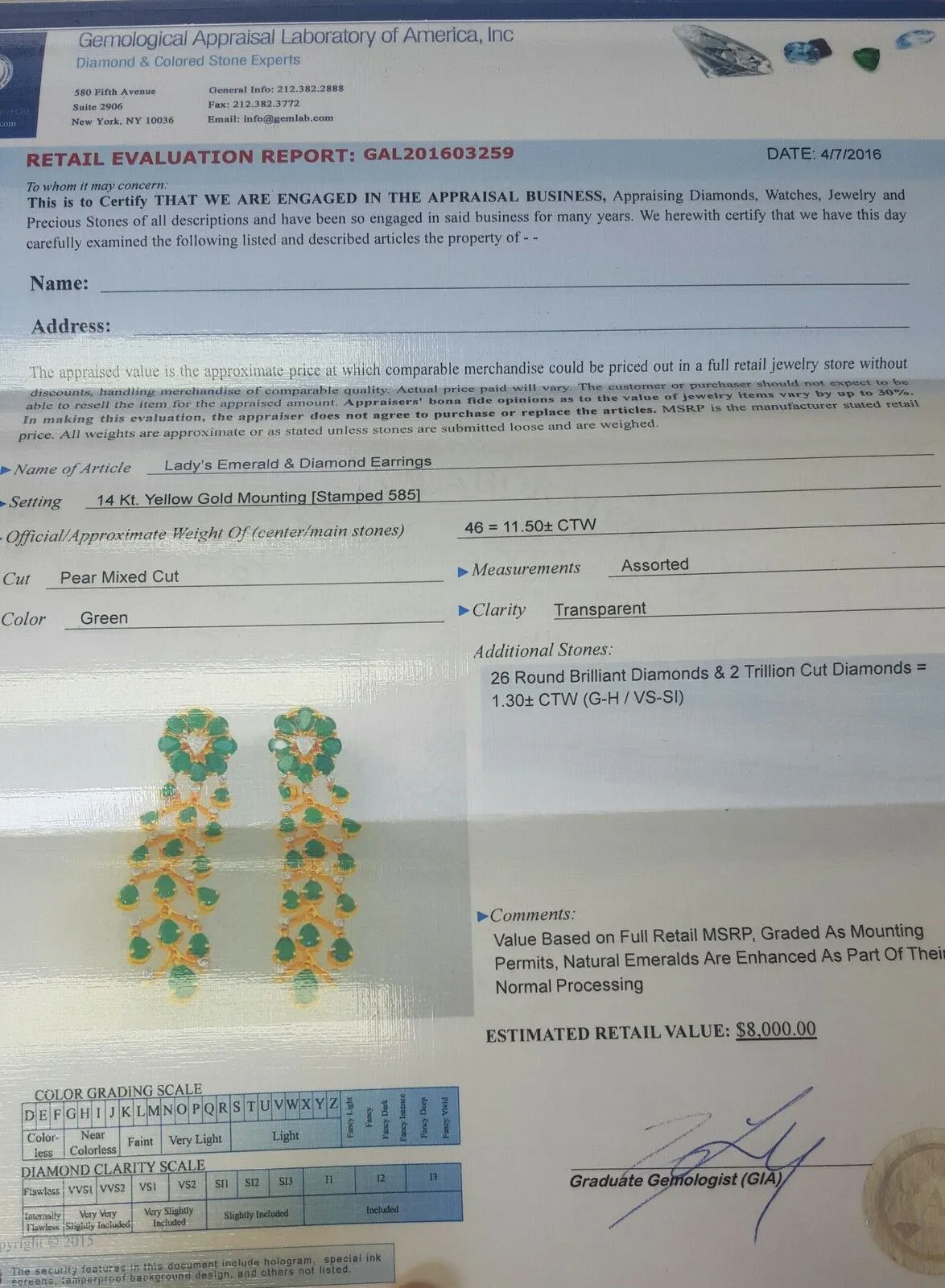 Drop Diamond Earrings Certified 14k Yellow Gold Natural Green Emerald Chandelier
