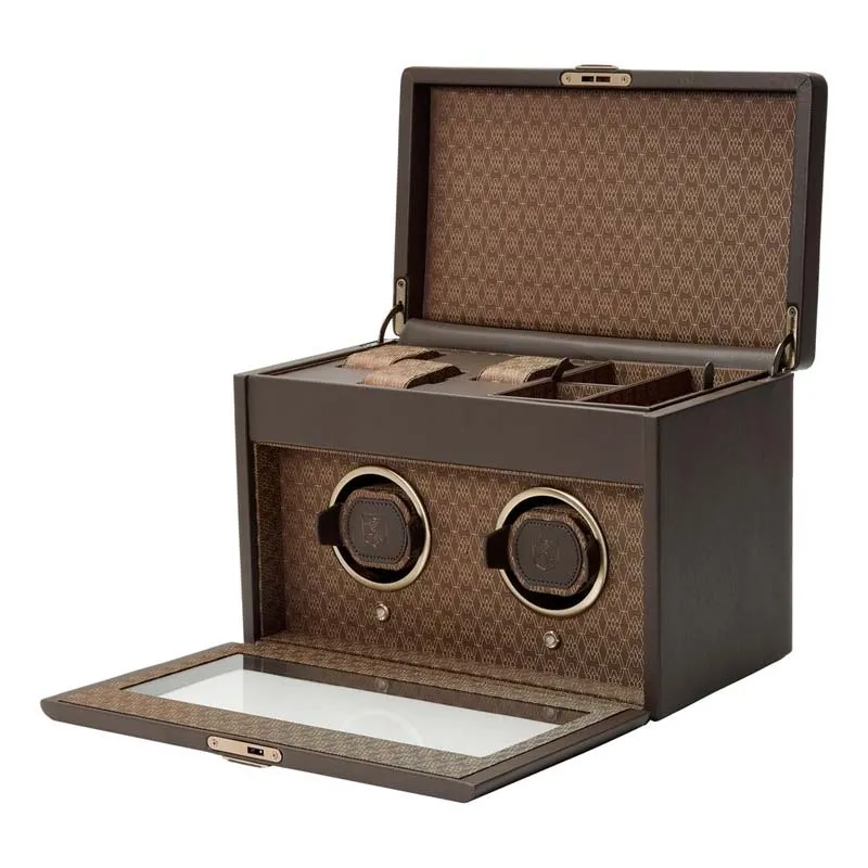 Earth Double Watch Winder in Coffee