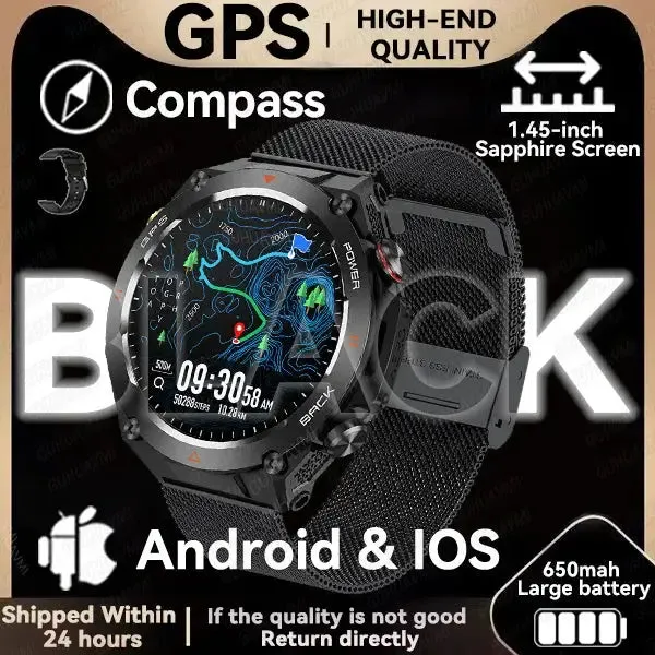 Elegance TrailBlazer Smart Watch GPS 1.45" Ultra HD Display Built-in GPS & Compass Make/Receive Phone Calls 650mAh Battery Smart Bracelet