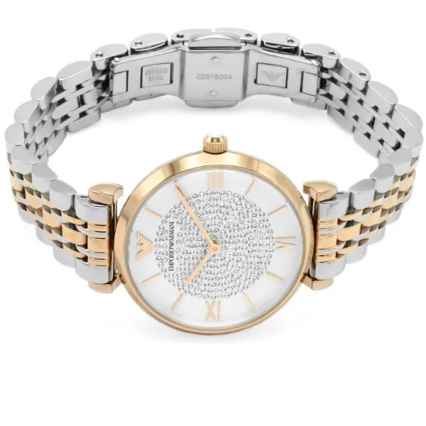 EMPORIO ARMANI Retro Two-tone Stainless Steel White Dial Quartz Watch for Ladies - EMPORIO ARMANI AR1926
