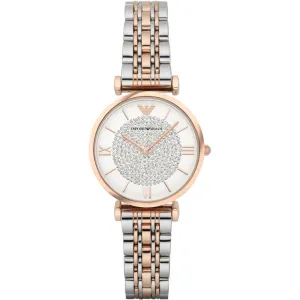 EMPORIO ARMANI Retro Two-tone Stainless Steel White Dial Quartz Watch for Ladies - EMPORIO ARMANI AR1926