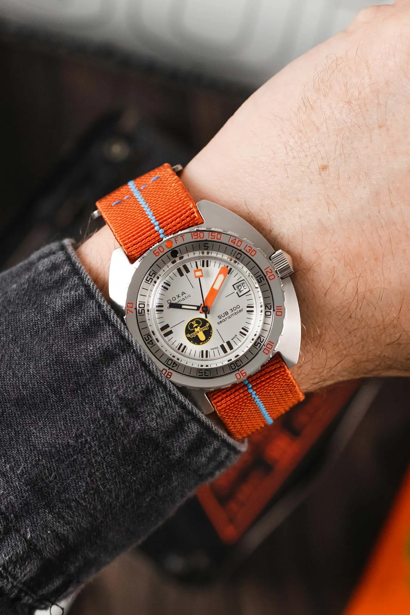 Erika's Originals ORANGE MN™ Strap with TURQUOISE Centerline - BRUSHED Hardware