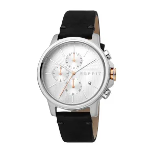 Esprit Men's Chronograph Watch BlackÂ Leather & White Dial With Date
