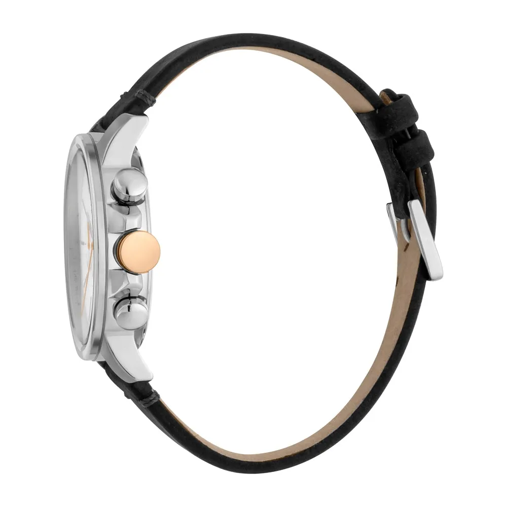 Esprit Men's Chronograph Watch BlackÂ Leather & White Dial With Date