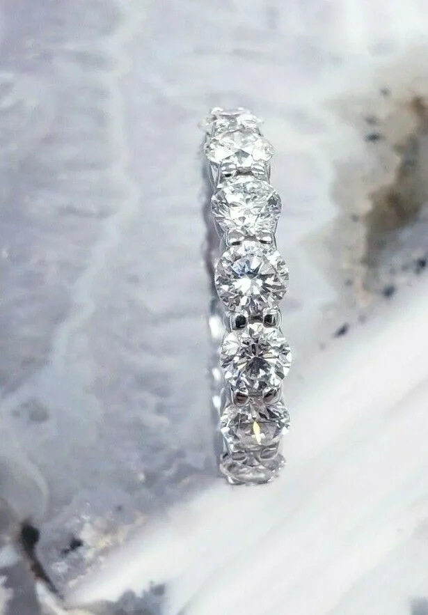 Eternity Band 18K White Gold Natural Round Diamond Ring 4 CTW F VS2 Certified