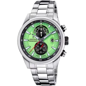 Festina Timeless Chronograph Gents Green Dial Stainless Steel Watch