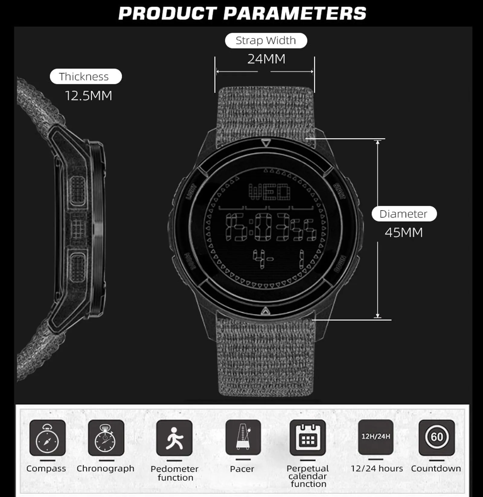 Findtime ALPS Men's Digital Watch Pedometer Step Counter Watches Compass Military Waterproof Wrist Watch