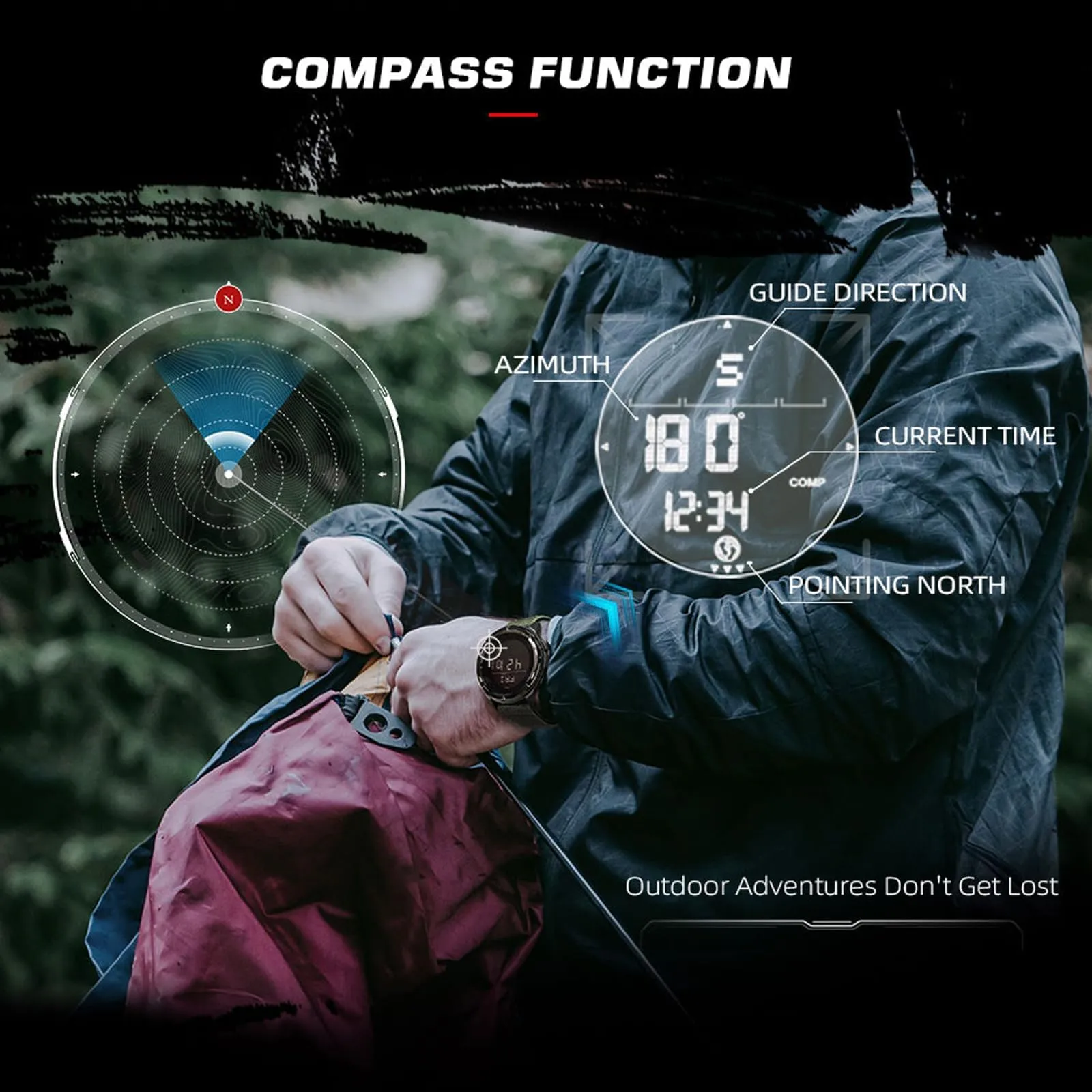 Findtime ALPS Men's Digital Watch Pedometer Step Counter Watches Compass Military Waterproof Wrist Watch